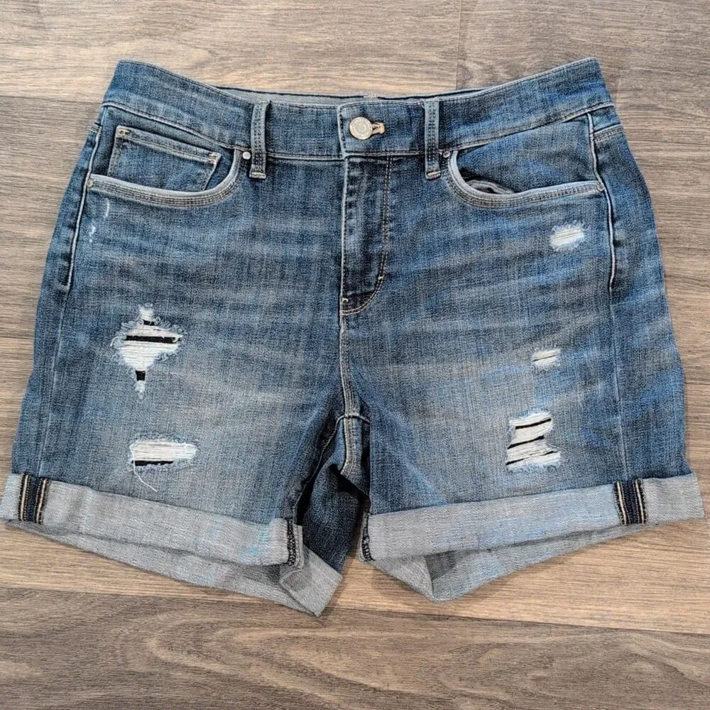 White House Black Market Distressed Denim Shorts Blue Women's Size 6 5" - Picture 1 of 8